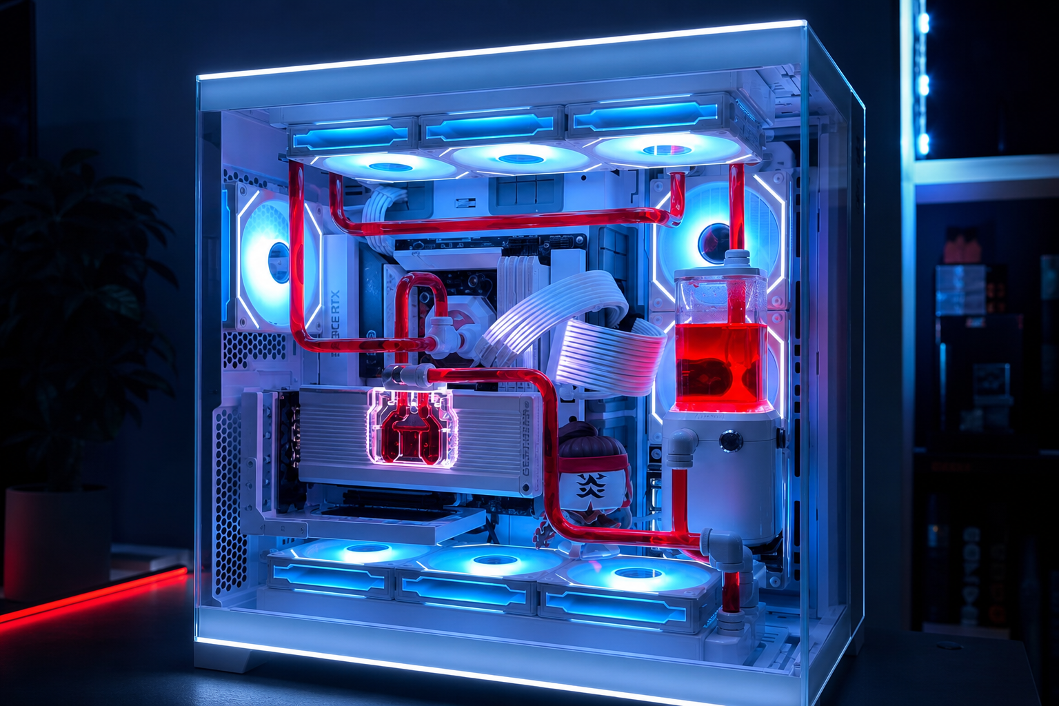 Ice & Fire — белая O11, красный coolant и cyan-подсветка — фото 5