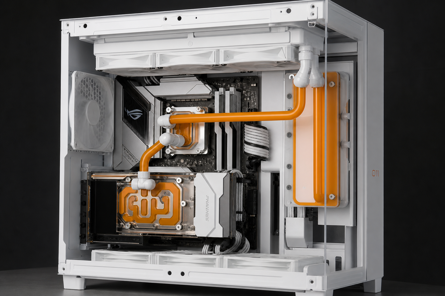 Stormtrooper — белая O11, distro plate и orange coolant — фото 5